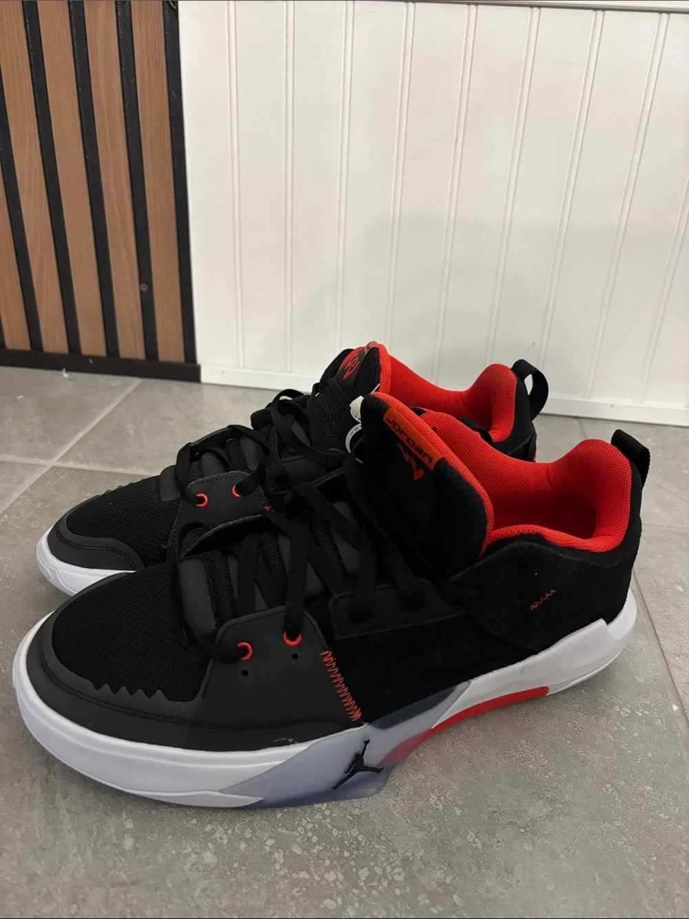 Jordan Low-Top Sneakers in Black & Red with White Soles